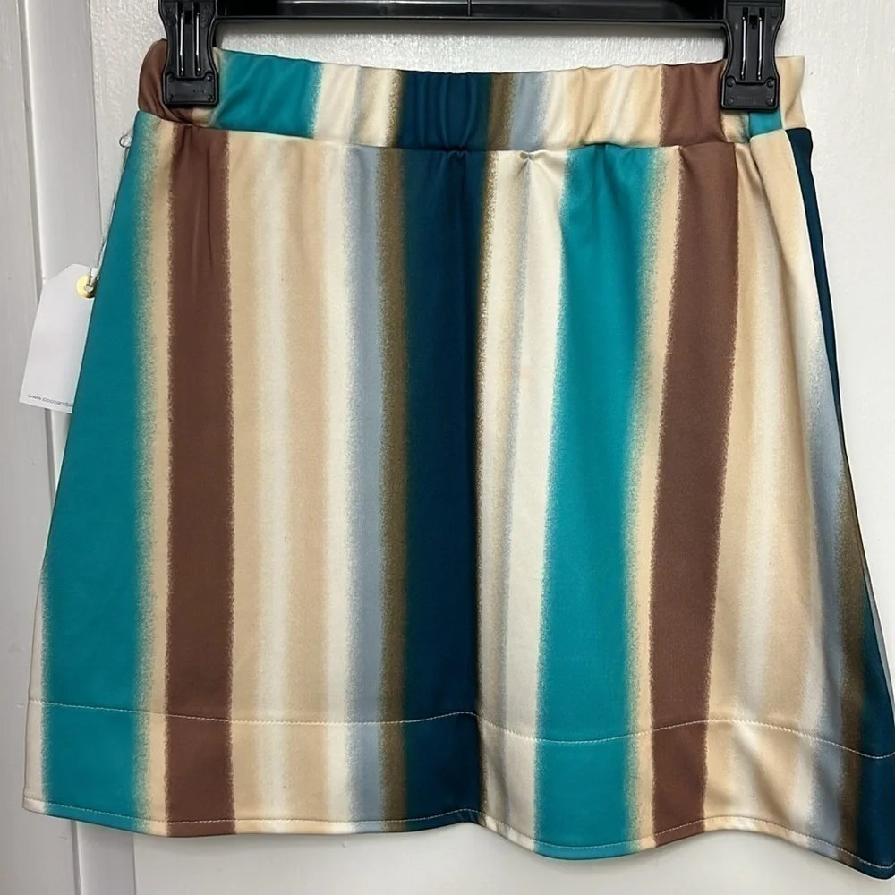 Coco + Jaimeson Striped Ponte Knit Double Slit Mini Elastic waistband, Sz S